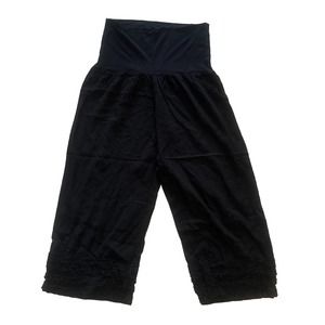 M L Baik Baik Honolulu Black Cropped Ruffle Bottom Wide Leg Pants Foldover Waist